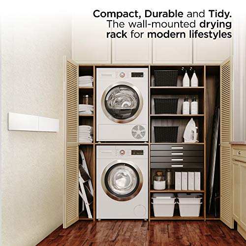 White 47-Inch Heavy-Duty Wall-Mounted Retractable Laundry Drying Rack - 70lbs Capacity