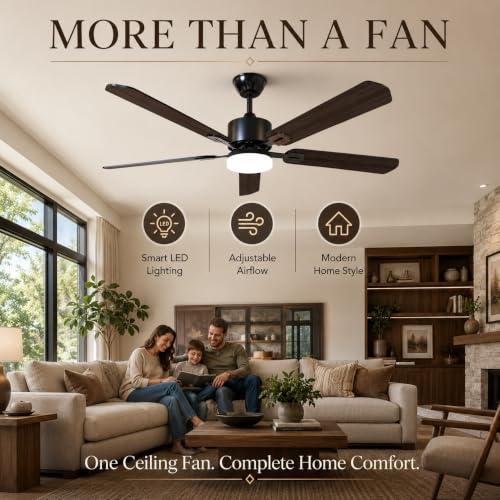 Standle 52-Inch Black Ceiling Fan with Lights & Remote Control, Dual-Sided Blades