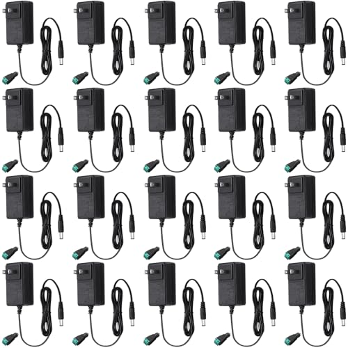20-Pack 12V DC Power Supply Adapter for LED Strip Lights and Cameras