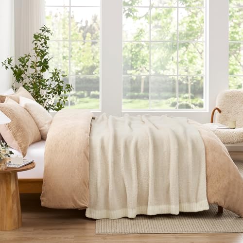 Queen Size Oversized Soft Microfiber Bed Blanket - Heather Ivory, 90x90