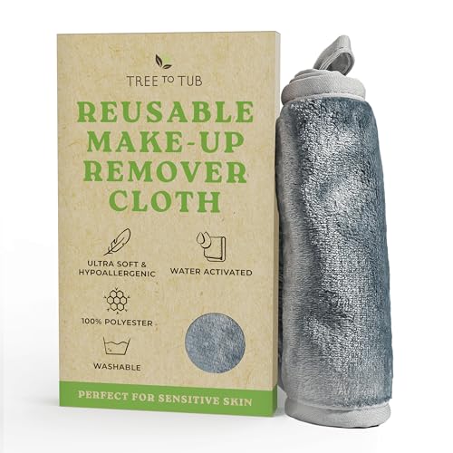 Tree To Tub Reusable Makeup Remover Cloth for Face - Gray Washable Microfiber Makeup Remover Towels for Gentle Cleansing, Washcloth for Daily Use, Face Towels for All Skin