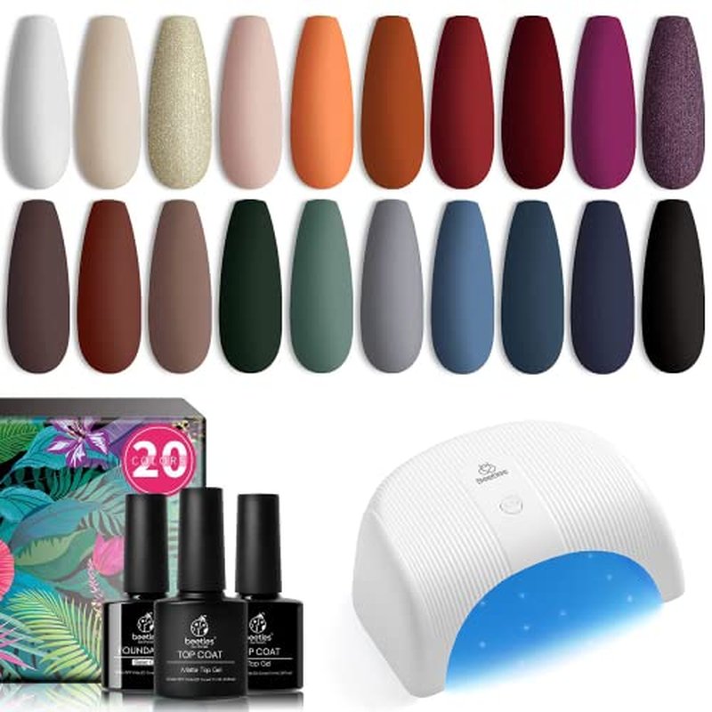 beetles Gel Polish with Curing Lamp 36W U V Nail Lamp, 20 Colors Glowing Attraction¡¡Gel Polish Set with Fast Drying Compact LED Nail Dryer