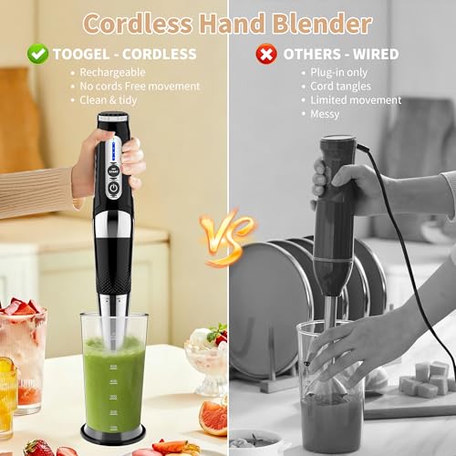 Toogel 4-in-1 Cordless Immersion Blender Set with 21-Speed, Black