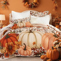 King Fall Pumpkin Quilt Set 3-Piece Reversible Bedspread for All Seasons
