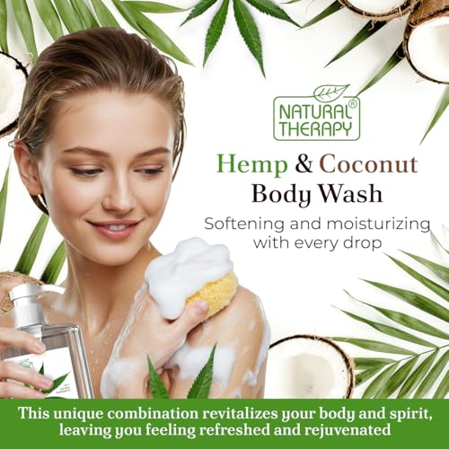 Natural Therapy Body Wash for Women and Men with Hemp & Coconut Oils - Shower Gel Cleanses and Moisturizing Skin - With Pure Dead Sea Minerals Nourish for Body - Pack of 2 (67.6 fl.oz)