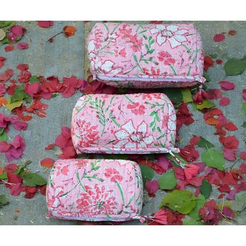 INDACORIFY 100% Cotton Block Print Cosmetic Toiletry Bags Boho Beauty Toiletry Kits Travel Case Pouch for Women's Printed Cotton Tote Bag (Pattern- 28)