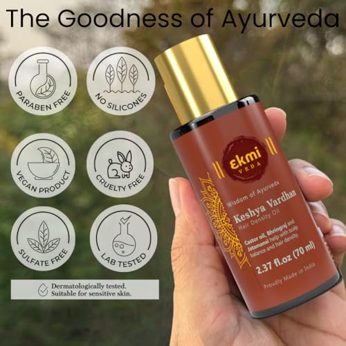 EKMIVEDA Ayurvedic Hair Growth Oil with Castor & Rosemary for Thicker Hair 2.37 Fl Oz