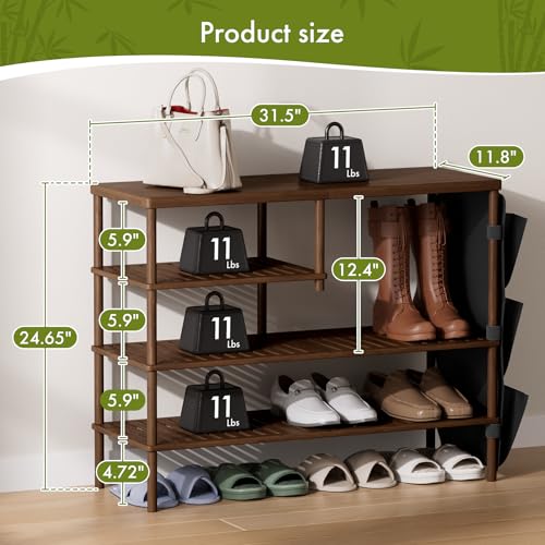 Walnut Brown Bamboo Shoe Rack 4 Tiers - Freestanding Shoe Organizer for 20-24 Pairs