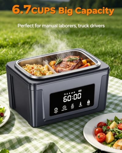 Blue Cordless Electric Lunch Box with 6.7 Cups Capacity, 30000mAh Battery & Removable Divider