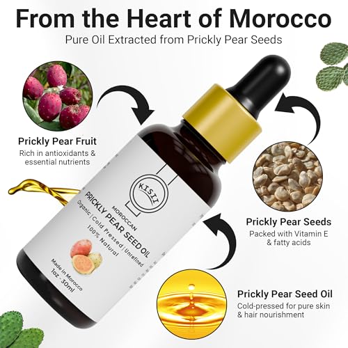 Premium Moroccan Prickly Pear Seed Oil ? Cold-Pressed, Organic Oil for Face and Hair Care, Multi-Vitamin Rich, Carefully Sourced from Morocco ? 1 fl oz