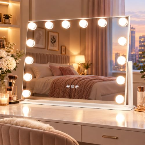 Vanity Mirror with Lights 22x17 Inch Full-View 360° Rotation - White - Variation of THIS listing