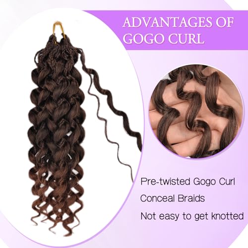 FEILIMEI T30 14 Inch GoGo Curl Crochet Hair Deep Wave Pre-Looped Synthetic Braiding Extensions - 8 Packs