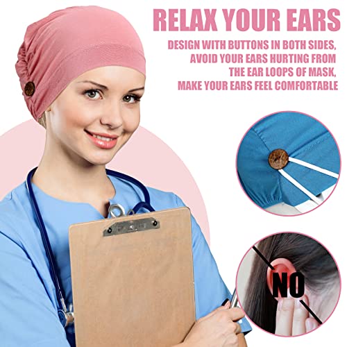 Geyoga 10 Pcs Soft Bouffant Caps with Buttons, Gourd-Shape Caps Stretch Bouffant Hat Stretchy Headband Turban (Bright Colors)