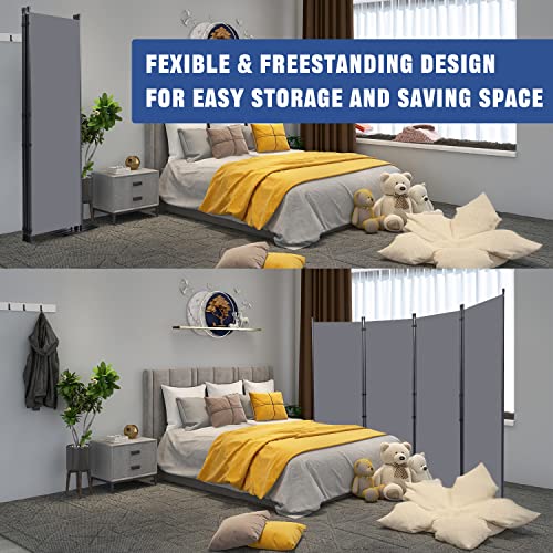 Grey 4-Panel Room Divider 88 Inch Wide Folding Privacy Screen