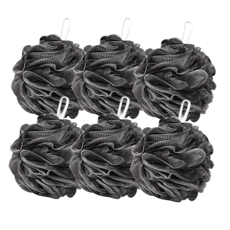 6-Pack 80g Shower Loofah for Men ? Extra-Large Body Sponge with Triple-Tied Knots, High-Density Mesh, Rich Lather, Durable Exfoliating Pouf (Black)