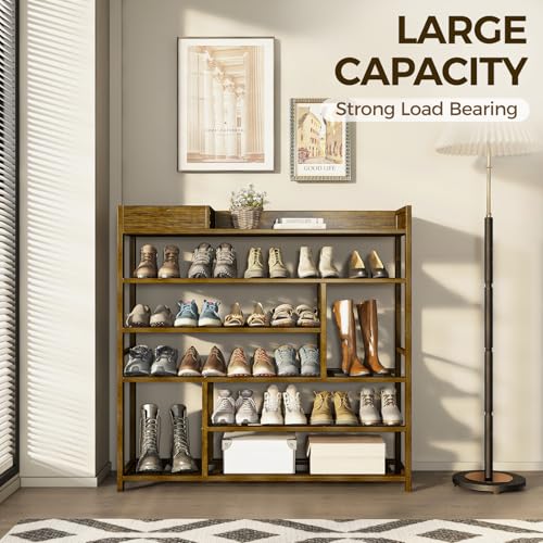 Dark Brown Bamboo Shoe Rack for Entryway - Large Capacity, Adjustable Storage
