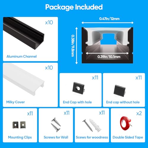 Besseto Black LED Aluminum Channel for Wood Slat Wall Panel - 10 Pack 6.6Ft