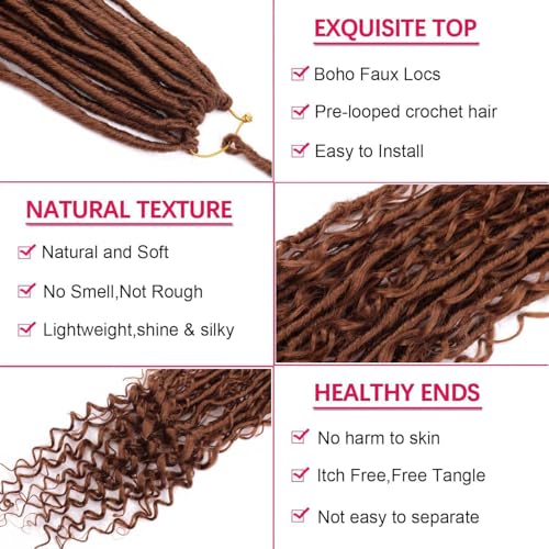 Goddess Locs Crochet Hair 30 Inch Boho Faux Locs Pack of 8 for Black Women
