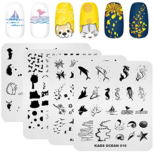 KADS 20pcs Nail Stamp Plates Set - Leaves, Flowers, Animal Nail Art Templates (20 Pcs)