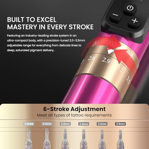 Wormhole Wireless Tattoo Gun Kit Pink & Black - Professional Rotary Pen for Art & Eyebrow Work