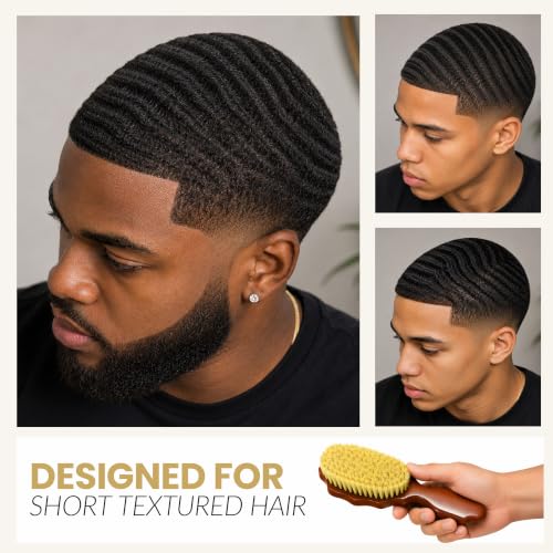 Kosher 360 Wave Brush with Handle - Vegan Agave Bristle Hard Medium for Curly Coarse Wavy Hair