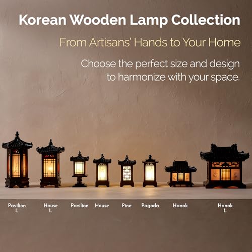 Korean Wooden Table Lantern - Handmade Pagoda Accent Light with Brown House Variation