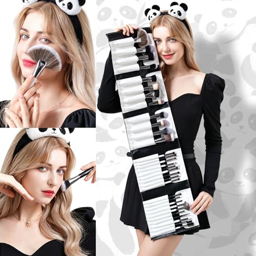 DUcare 31Pcs Pro Makeup Brush Set with Organizer - White & Black