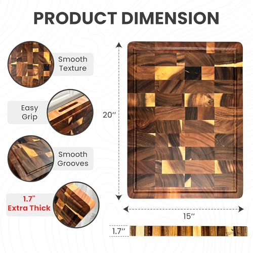 20 x 15 Inch Extra Thick Walnut Wood End Grain Cutting Board with Juice Groove — Heavy-Duty Kitchen Butcher Block, Charcuterie Board, Large Wooden Chopping Surface Variation of THIS listing