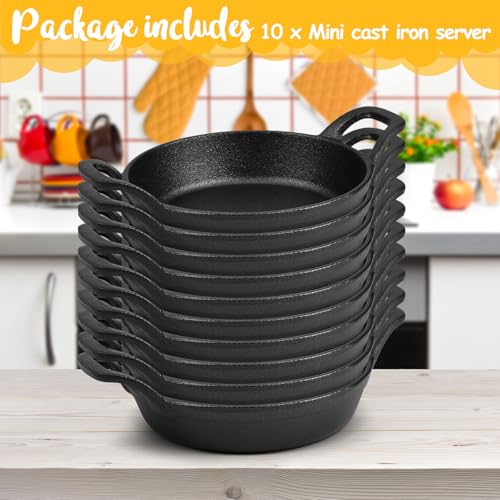 Mini Cast Iron Skillet Set - 10 Pack 6.3x6.3 Inch Small Frying Pans with Double Handles