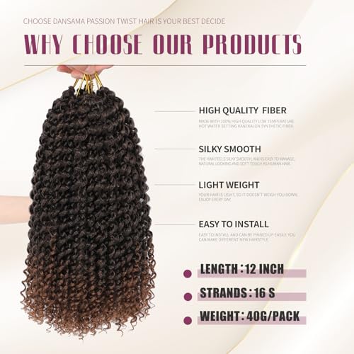 Dansama Passion Twist Water Wave Crochet Hair 12 Inch - Pack of 6, T1B/30