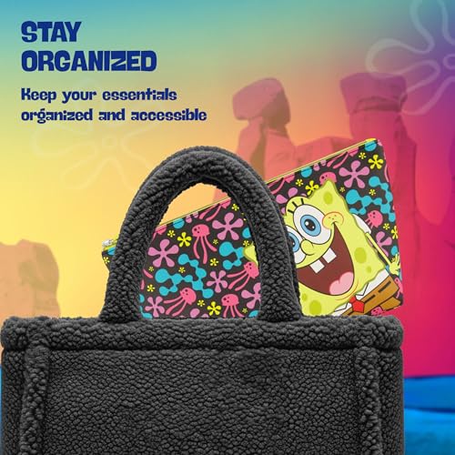 Concept One SpongeBob SquarePants Travel Makeup Bag, Trapezoid Cosmetic Organizer Pouch for Women, Multi