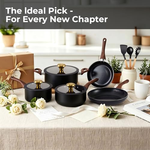 Non-Stick Ceramic Cookware Set 11 Pieces - Space-Saving Pots & Pans for Small Kitchens