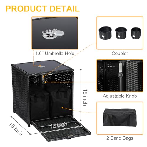 SUNNYPARK Outdoor Umbrella Side Table with Two Weight Bags 2 in 1