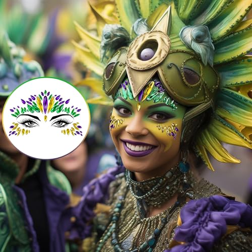 Wehhbtye 8 Set Mardi Gras Face Jewels Stickers, Self-Adhesive Mardi Gras Eye Gems Sticker, Glitter Face Crystals Decoration for Women Party Costume Cosplay Makeup Dress-up Decor