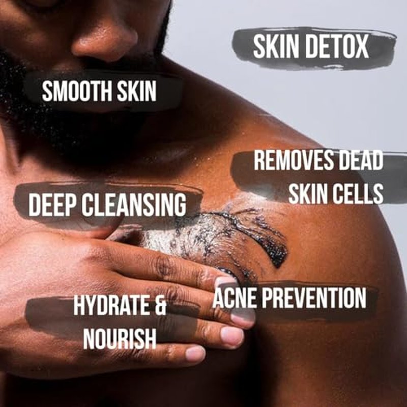 Charcoal Body Scrub, Moisturizing and Exfoliating Face & Foot Scrub, Organic Scrub Fights Stretch Marks, Fine Lines, and Natural Exfoliator Salt Body Scrub for Toning Skin Cellulite Skin Care Body