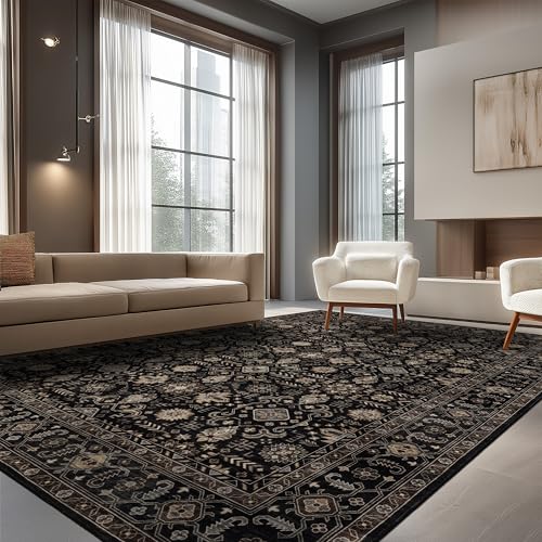 Ruaruarug 8x10 Black Gold Washable Area Rug - Ultra Soft, Non-Slip Living Room Carpet