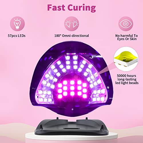 268W UV LED Nail Lamp - Gel Polish Curing Light with 57 LEDs, 4 Timers
