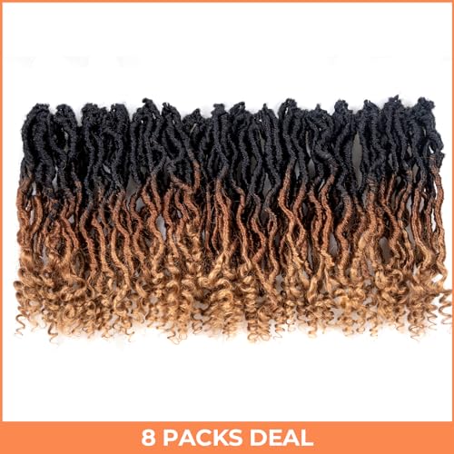 Toyotress Passion Locs Crochet Hair - 12 Inch 8 Packs with Curly Ends, Ombre Brown Faux Locs, Short Bob Style, Pre-Looped Synthetic Braiding Hair - Variation OT30/27