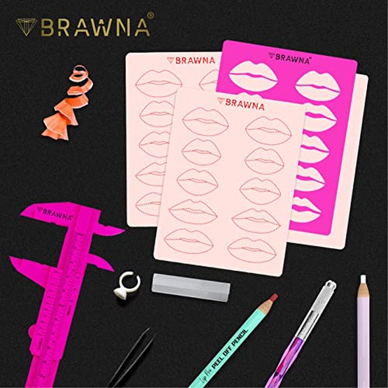 Brawna - 5 Pack Lip Blush Practice Skin for PMU Machine - Double Sided