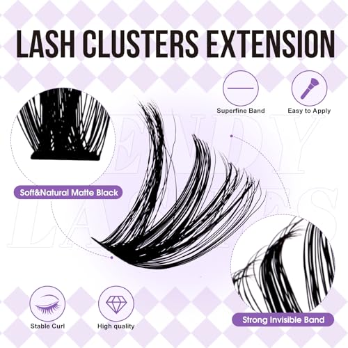 WENDY LASHES 100D+200D Eyelash Extensions 119PCS Wispy Lash Cluster 12-16mm Fluffy Eyelashes DIY D Curl Lash Extension Cluster for Beginners