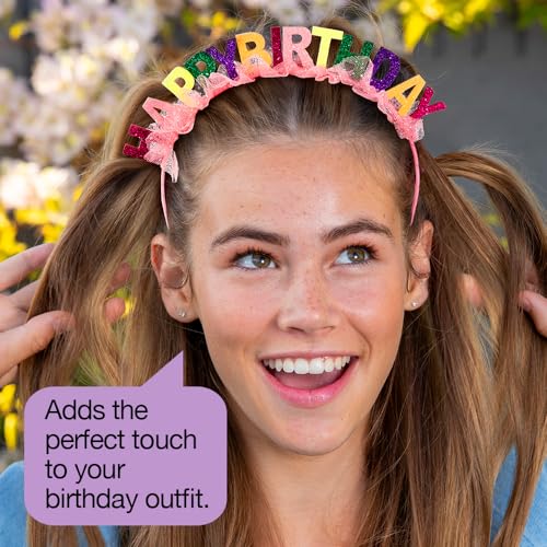 Scunci by Conair Birthday headband- Birthday girl head band- Birthday gifts for women or girls - Bright colors w/ tulle - 1 Count