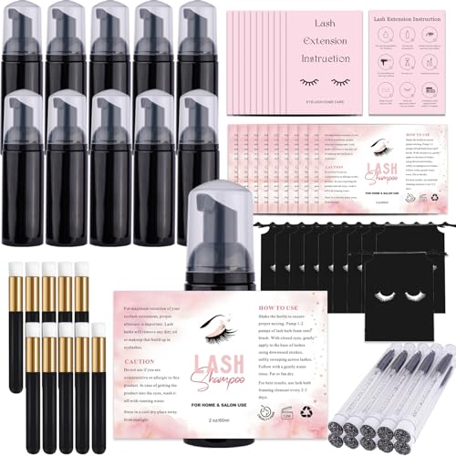 60PCS Lash Shampoo Bottles and Brushes Set for Lash Care - Black Variation