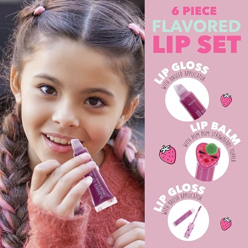 EXPRESSIONS 6pc Lip Set - Strawberry Fruit Flavored Lip Gloss & Lip Balm Kit | Safe Non-Toxic Birthday Present Young Daughter Sensitive Skin Hydrate Shine Best Value Today Must Buy