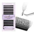 5D U Shape Lash Extensions Easy Fan Russian Volume U Eyelash C/D Curl 0.07mm Natural U Shaped 12 Rows Premade Eye Lashes Supply(Black,0.07C,8-14mm)
