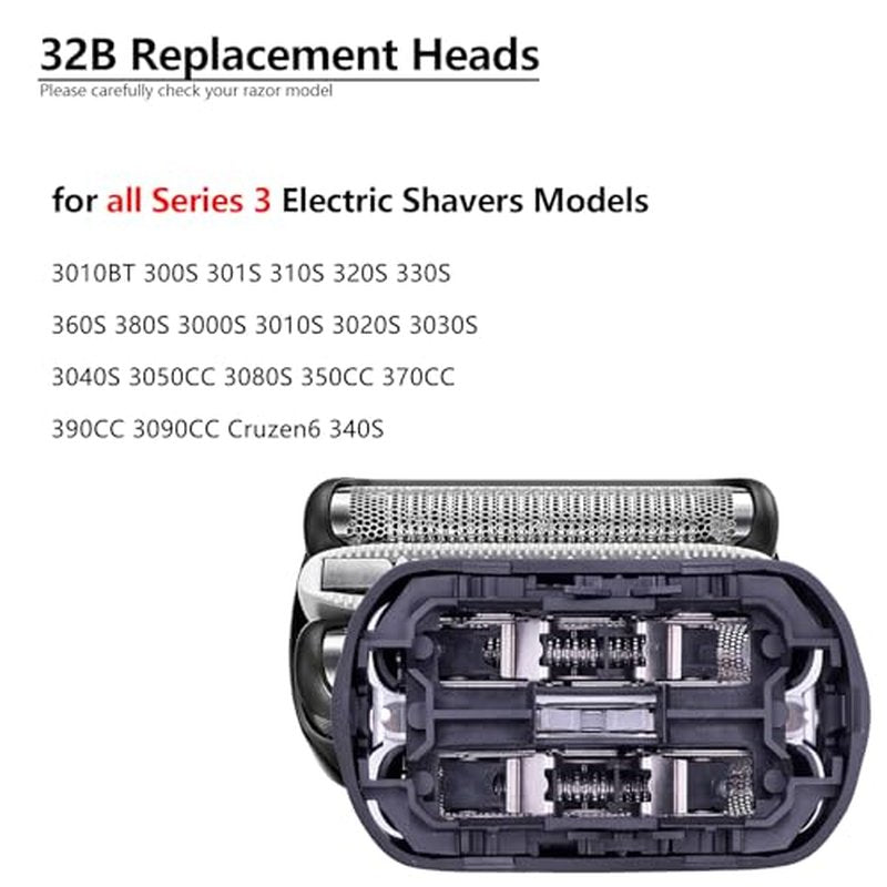 32B Series 3 Electric Shaver Replacement Heads Accessories Compatible with S3 Foil & Cutter Razor Heads, Accessories for 3 Series 3040s 3080s-4 370cc 3070cc 3000s 3010, 3090cc Etc[2 Pack ]