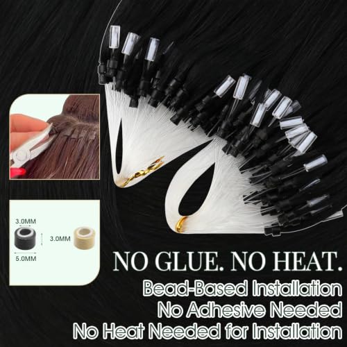 Jet Black Micro Link Hair Extensions 18 Inch 50G 50S - Natural Black, Invisible Wire, Human Hair