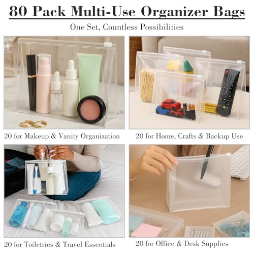 Transparent 5.9" Mini Clear Makeup Bags - 80 Pack Water-Resistant Cosmetic Pouches with Zipper, TSA Approved Travel Organizer
