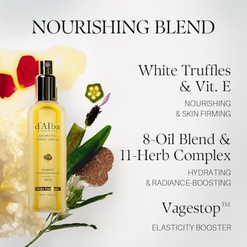 d'alba Piedmont Italian White Truffle Aromatic Spray Serum 4.05 fl oz - Hydrating Face Mist for Skin Elasticity & Glow