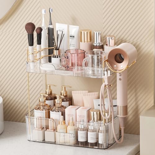Bathroom Counter Organizer for Vanity - Clear 2 Tiers, Large Capacity Storage Rack