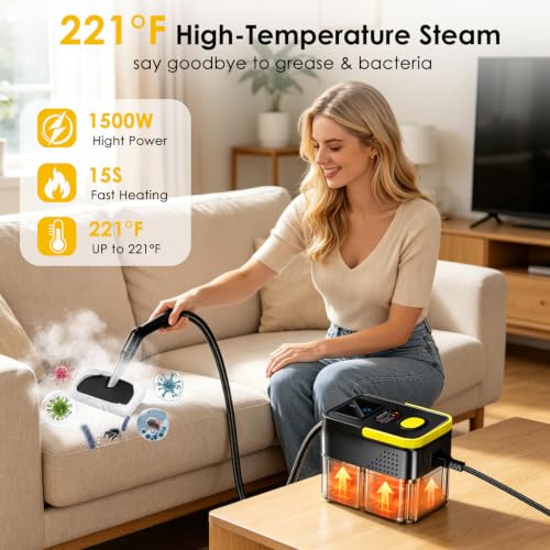 Portable Handheld Steam Cleaner 1.9 Qt with Digital Display Black & Yellow